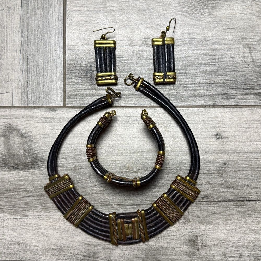 Handmade Womens Egyptian Style Choker Necklace Bracelet & Earring Set